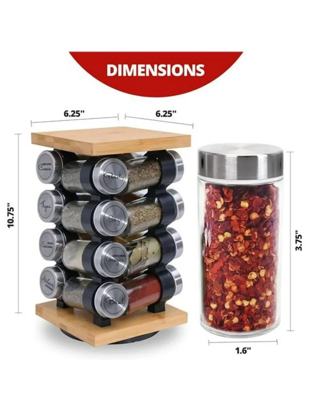 Rotating spice rack with 16 jars pre filled spices countertop organizer carousel